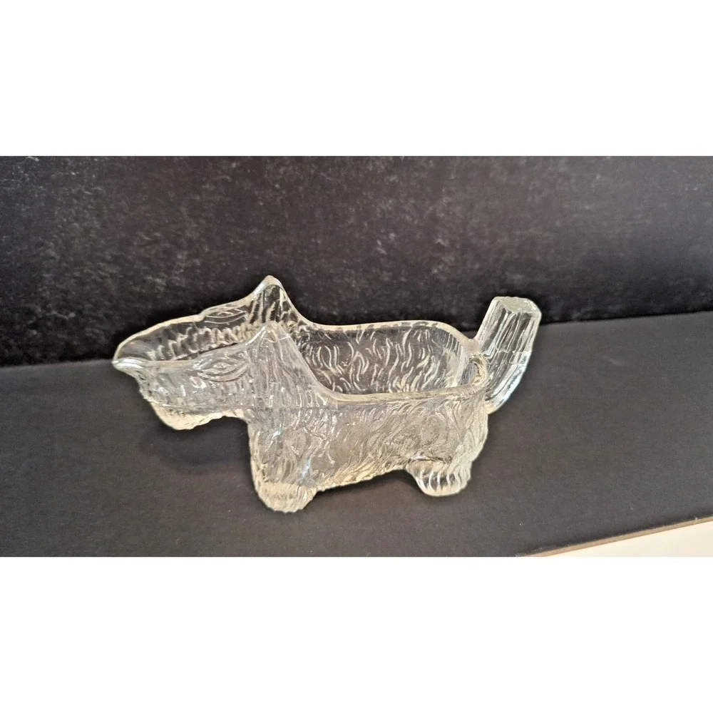 VINTAGE L E SMITH PRESSED GLASS SCOTTIE DOG CREAMER FIGURINE DISH 4.5